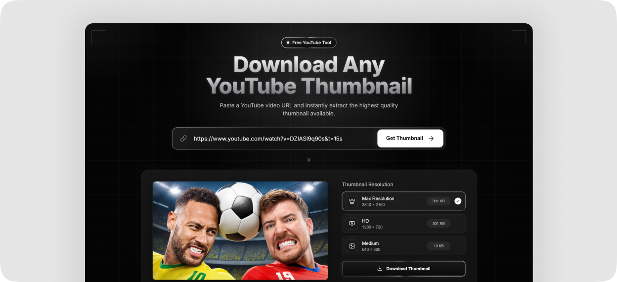Thumbnail Grabber interface for previewing and downloading a YouTube thumbnail