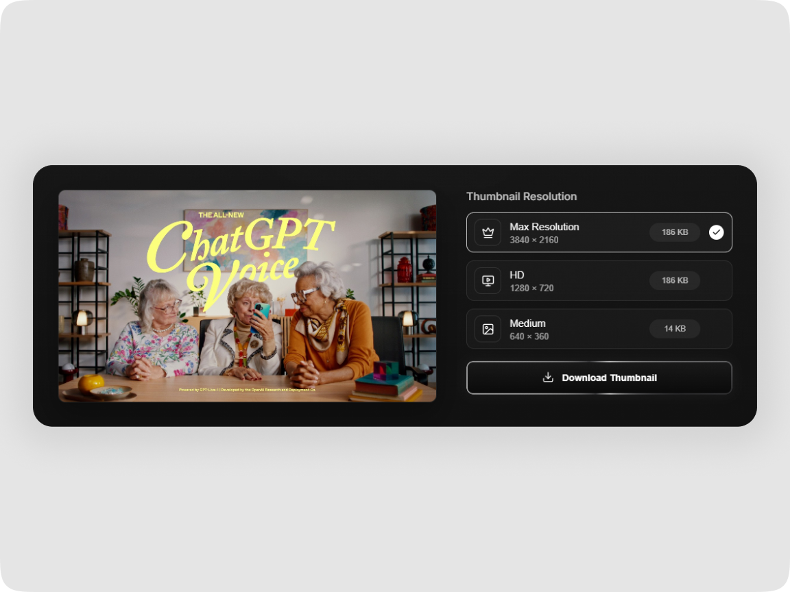 Generated YouTube thumbnail with max, HD, and medium resolution options
