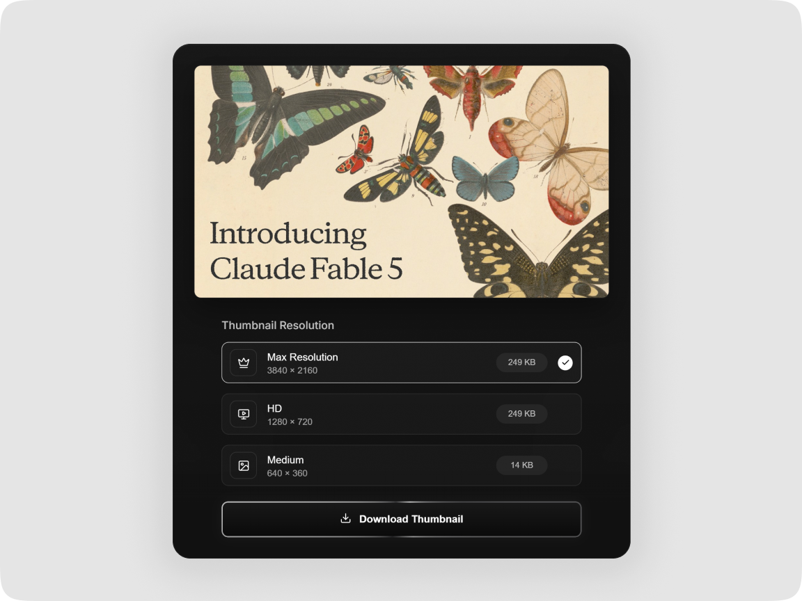 Tablet Thumbnail Grabber preview with selectable download resolutions